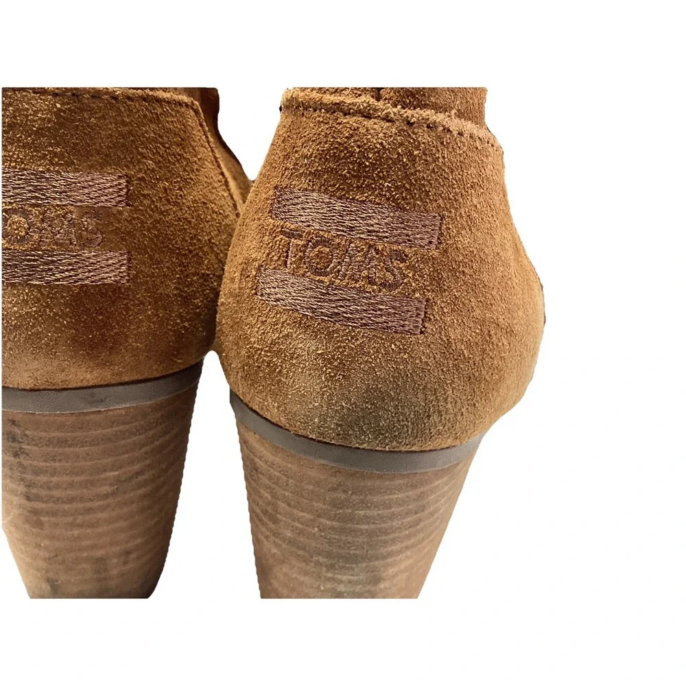 TOMS Majorca Cinnamon Brown Open Peep Toe Fringe Booties 3